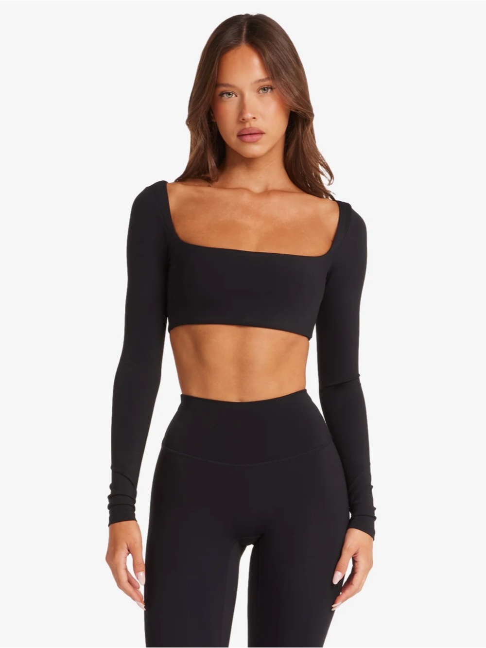 CSB Black Square-Neck Long Sleeve Crop Top